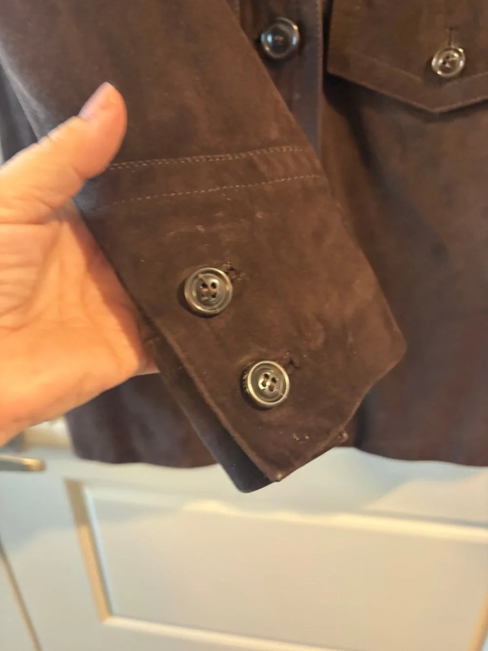 Cole Haan Brown Leather Jacket Blazer Style Size S Button Front Classic - Picture 8 of 16